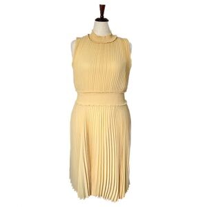 Nanette Lepore Pleated Yellow Daffodil Dress w/ Smocked Elastic Waist